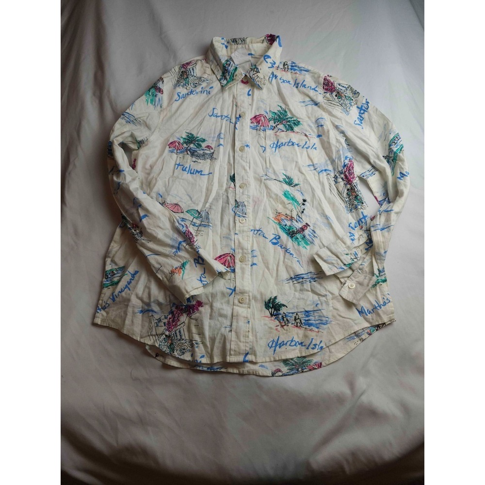 Gap Button Down Shirt Mens M White Linen Blend Santorini Harbor Island Resort - Picture 2 of 8